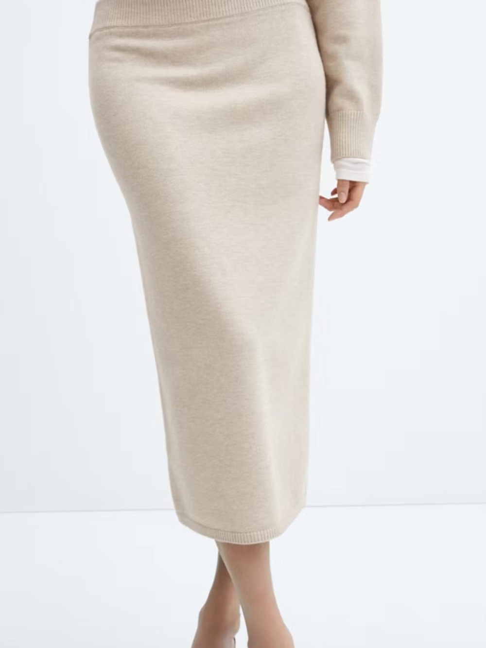 Mango Beige Knit Midi Skirt